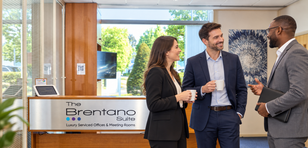 The Brentano Suite Elstree tenants talking in the reception area.
