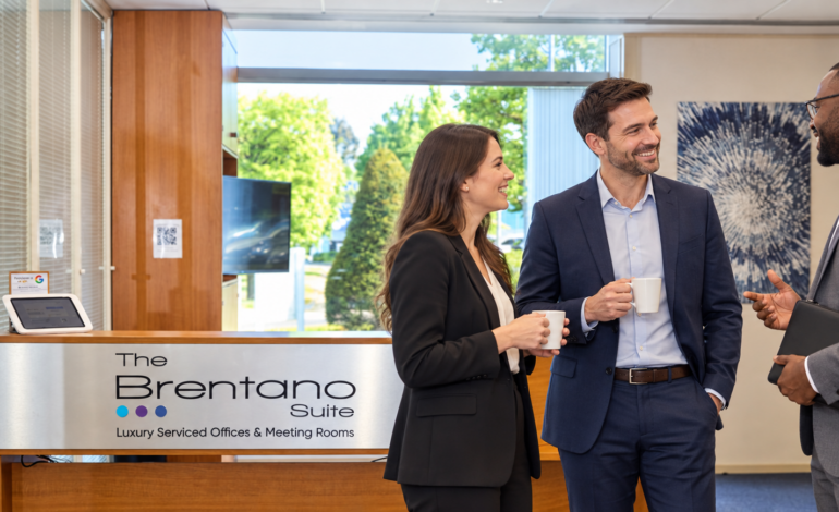 The Brentano Suite Elstree tenants talking in the reception area.